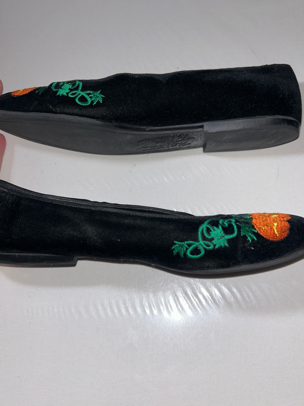 Mootsies Tootsies Halloween Cat Black Boo Ballet Flats Velvet with Embroidery - Picture 5 of 11
